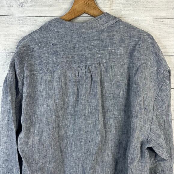 Lands End Womens size 1X 16w18w 3/4 Sleeve Button Front Linen Blouse Top Blue - Picture 6 of 10